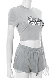 Letter Offset Short-Sleeved T-Shirt With Drawstring And Short Sweatpants Two-Piece Set