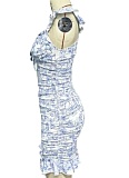 Retro Style Floral Off-Shoulder Ruffled Sexy Waist Dress