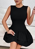 Women'S Solid Color Ruffle Sleeveless Sexy Pleated Dress