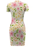 Casual Printed Short Sleeve Round Neck Irregular Dress