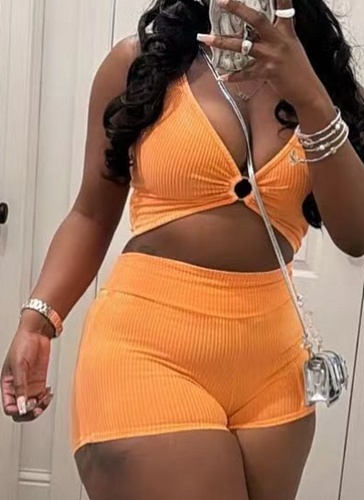 Women Solid Color Crop Vest And Shorts Casual 2 Pieces Sets TR-1309