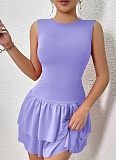 Women'S Solid Color Ruffle Sleeveless Sexy Pleated Dress