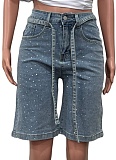New Women'S Loose Denim Perm Diamond Shorts