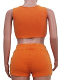 Women Solid Color Crop Vest And Shorts Casual 2 Pieces Sets TR-1309