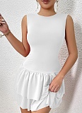 Women'S Solid Color Ruffle Sleeveless Sexy Pleated Dress
