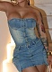 Fashion Retro Chest Wrapped Single-Breasted Vest Elastic Washed Denim Skirt Two-Piece Set