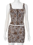 Women'S Leopard Print Vest Hip Skirt Two Piece Suit