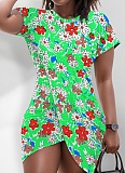 Casual Printed Short Sleeve Round Neck Irregular Dress