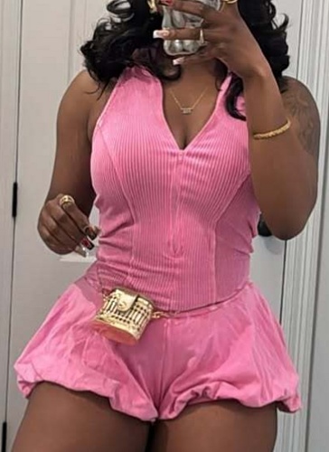 New Women'S Casual Washed Sleeveless Bubble Jumpsuit Shorts