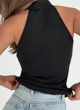 Personalized Stand Collar Solid Color Slim Sexy Sleeveless T-Shirt