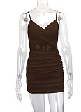 Women'S Solid Color Suspender V-Neck Hollow Dress