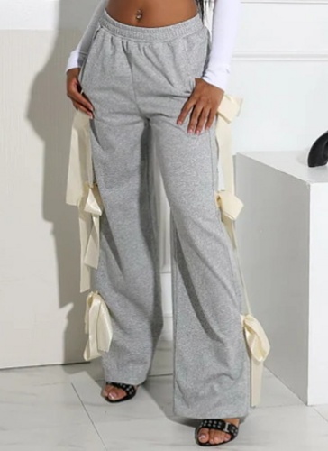 Casual Fashion Tie Bowknot Solid Color Trousers