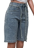 New Women'S Loose Denim Perm Diamond Shorts