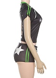 Fashion Casual Printed Round Neck Short-Sleeved T-Shirt Drawstring Shorts Two-Piece Set