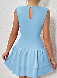 Women'S Solid Color Ruffle Sleeveless Sexy Pleated Dress