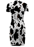 Casual Printed Short Sleeve Round Neck Irregular Dress
