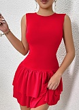 Women'S Solid Color Ruffle Sleeveless Sexy Pleated Dress