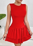Women'S Solid Color Ruffle Sleeveless Sexy Pleated Dress