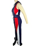 Colorblock Hooded Sleeveless Top and Drawstring Trousers Two-Piece Set