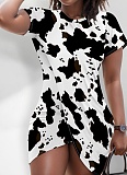 Casual Printed Short Sleeve Round Neck Irregular Dress