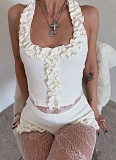 Solid Color Sexy Ruffled Hanging Neck Vest Slim Shorts Two-Piece Set