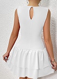 Women'S Solid Color Ruffle Sleeveless Sexy Pleated Dress