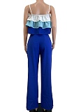 Spring And Summer Suspender Chest Wrap Ruffled Top High Waist Trousers Two-Piece Set