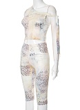 New Fashion Sexy Leopard Print Off-Shoulder Vest High Waist Shorts Two-Piece Set