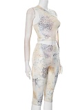 New Fashion Sexy Leopard Print Off-Shoulder Vest High Waist Shorts Two-Piece Set