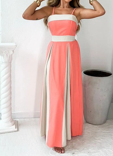 Elegant And Fashionable Contrast Color High Waist Suspender Dress For Women