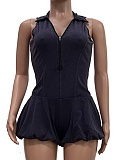 New Women'S Casual Washed Sleeveless Bubble Jumpsuit Shorts
