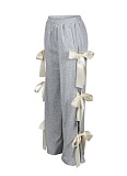 Casual Fashion Tie Bowknot Solid Color Trousers