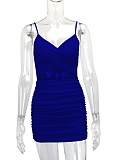 Women'S Solid Color Suspender V-Neck Hollow Dress