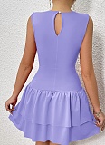 Women'S Solid Color Ruffle Sleeveless Sexy Pleated Dress