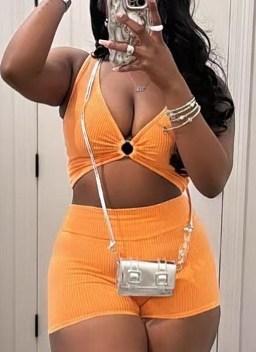 Women Solid Color Crop Vest And Shorts Casual 2 Pieces Sets TR-1309