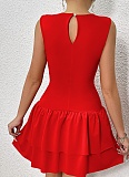 Women'S Solid Color Ruffle Sleeveless Sexy Pleated Dress