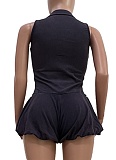 New Women'S Casual Washed Sleeveless Bubble Jumpsuit Shorts