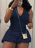 New Women'S Casual Washed Sleeveless Bubble Jumpsuit Shorts