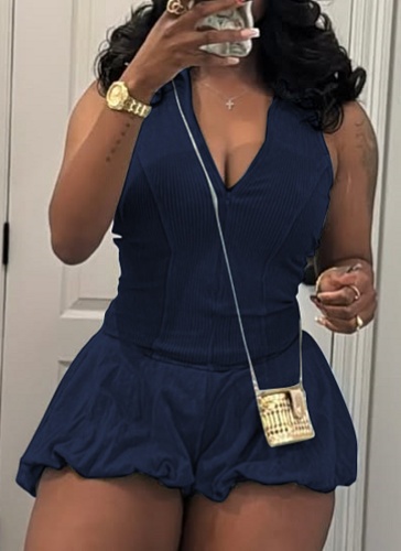 New Women'S Casual Washed Sleeveless Bubble Jumpsuit Shorts