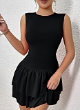 Women'S Solid Color Ruffle Sleeveless Sexy Pleated Dress