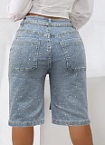 New Women'S Loose Denim Perm Diamond Shorts