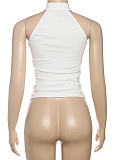 Personalized Stand Collar Solid Color Slim Sexy Sleeveless T-Shirt