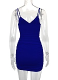 Women'S Solid Color Suspender V-Neck Hollow Dress