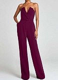 New V-Neck Elegant Solid Color Jumpsuit For Women (With Belt)