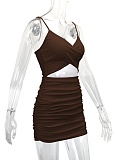 Women'S Solid Color Suspender V-Neck Hollow Dress