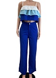 Spring And Summer Suspender Chest Wrap Ruffled Top High Waist Trousers Two-Piece Set