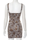 Women'S Leopard Print Vest Hip Skirt Two Piece Suit