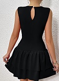 Women'S Solid Color Ruffle Sleeveless Sexy Pleated Dress