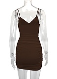 Women'S Solid Color Suspender V-Neck Hollow Dress