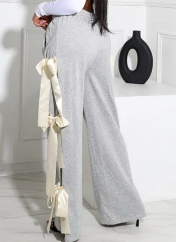 Casual Fashion Tie Bowknot Solid Color Trousers